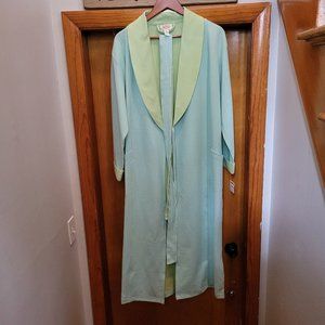 Talbots NWT Ankle Length Robe in Spring Blue w/Green lining  Belted Medium Pet.